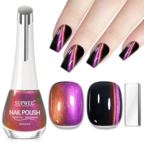 SUPWEE Magnetischer Nagellack, 16ML Cat Eye Gellack Polish Ohne UV Lampe Schnelltrocknend Glitzer Nail Polish mit Magnet Chamäleon Nagellack Oil Based Home DIY Nail Art 030 von SUPWEE