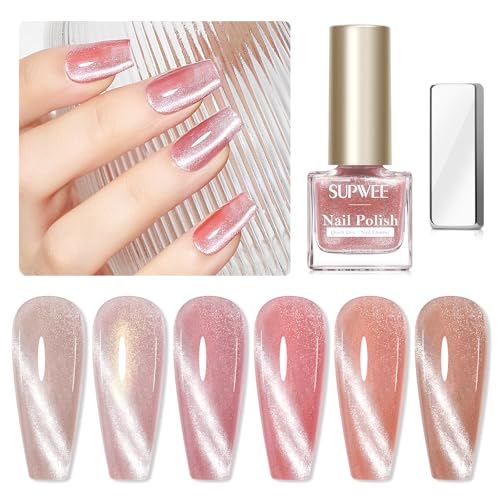 SUPWEE Cat Eye Nagellack Set, 6 Farben Schnelltrocknend Glitzer Katzenauge Nagellack Quick Dry High Gloss Oil Based Nail Polish Ohne UV Lampe für DIY-Nagelkunst zu Hause SUPWEE Cat Eye Nagellack Set, 6 Farben Schnelltrocknend Glitzer Katzenauge Nagellack Quick Dry High Gloss Oil Based Nail Polish Ohne UV Lampe für DIY-Nagelkunst zu Hause von SUPWEE