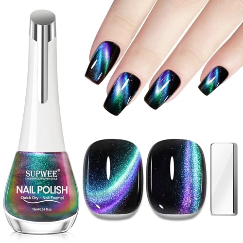SUPWEE Cat Eye Nagellack mit Magnet, 16ML Schnelltrocknend Cat Eye Gel Polish Ohne UV Lampe Chamäleon Gel Nagellack Holografisch Magnetisch Maniküre Oil Based Nail Polish DIY Salon von SUPWEE