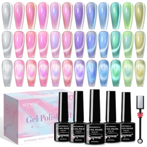 SUPWEE Cat Eye UV Gel Set, 12 Farben Cat Eye Nagellack Holografisches Magnetisch Gel Nail Polish mit Magnetstift 9D Katzenauge UV Nagellack für DIY-Maniküre Art 7ML SUPWEE Cat Eye UV Gel Set, 12 Farben Cat Eye Nagellack Holografisches Magnetisch Gel Nail Polish mit Magnetstift 9D Katzenauge UV Nagellack für DIY-Maniküre Art 7ML von SUPWEE