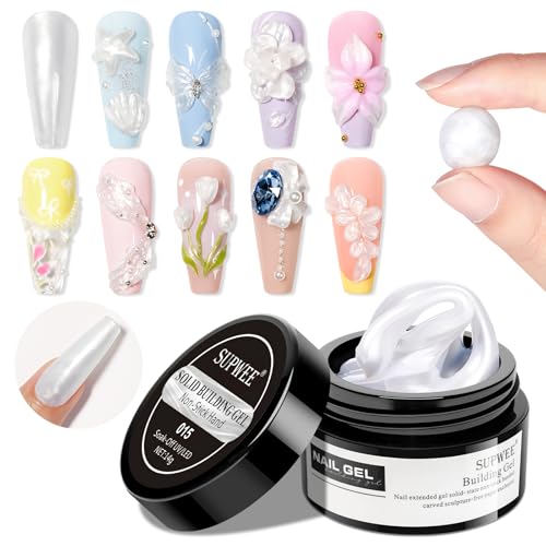 SUPWEE Fester Builder Gel for Nails, Non-Stick Hand Perlweiß 3D Gel Nail Art Skulptur Gels mit Dual Form für Home DIY Nail Salon Lampe Cure von SUPWEE
