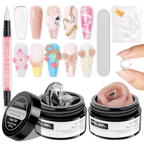 SUPWEE Fester Builder Gel für Nagellack Non-Stick Hand 3D Skulptur-Gel Klares Nackt Solid Nagel Nail Art Schnitzen von Mustern Prägung hartes für Nägel Mniküre von SUPWEE