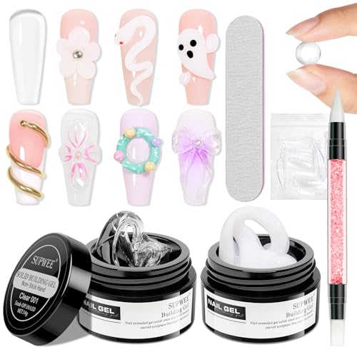 SUPWEE Festes Builder Gel für Nägel Non-Stick Hand Nail Extension Gel Multifunktionales Klar Weiß 3D Nail Art Skulptur zum Schnitzen von Mustern Prägung hartes für Nägel Mniküre von SUPWEE