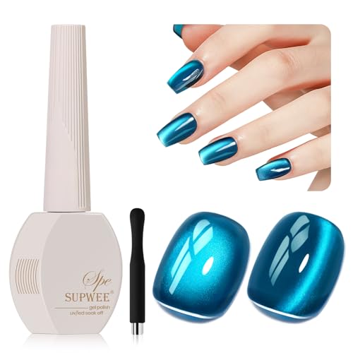 SUPWEE Gel Nagellack mit Magnet Set, 15ml Cat Eye Gel Nagellack Holographisch Blau Katzenaugengel Galaxie Nail Polish für DIY Nail Art Maniküre Salon von SUPWEE