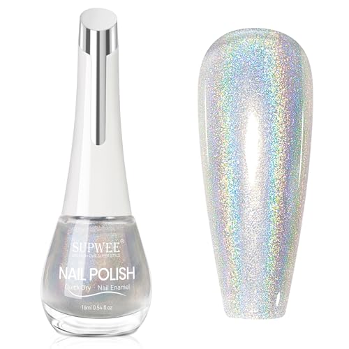 SUPWEE Glitzer Nagellack, Silber Holographische Langlebige Nagellack Regenbogen Laser Glänzender Spiegel Glitter Nail Polish für DIY Nail Art Maniküre 16ML SUPWEE Glitzer Nagellack, Silber Holographische Langlebige Nagellack Regenbogen Laser Glänzender Spiegel Glitter Nail Polish für DIY Nail Art Maniküre 16ML von SUPWEE