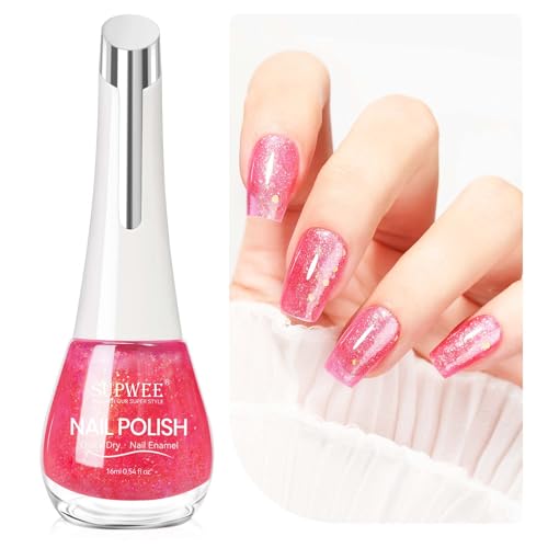 SUPWEE Glitzer Nagellack - 16ML Rosa Glitzer Glanz Nagellack Schnelltrocknender Gellack Keine Aushärtung erforderlich Nail Polish für DIY Nail Art Maniküre von SUPWEE
