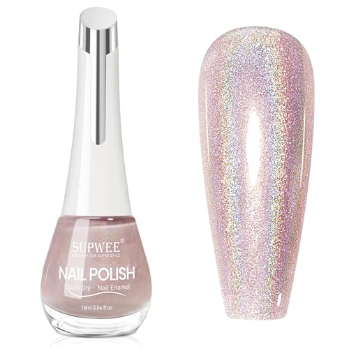 SUPWEE Holographische Glitzer Nagellack, 16ML Glänzender Spiegel Nagellack Schnelltrocknend Aurora Regenbogen Laser Nail Polish auf Ölbasis Holo Nail Art Maniküre von SUPWEE