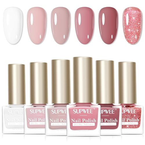 SUPWEE Nagellack 6PCS Set, Schnelltrocknend Transparenter normaler Nagellack mit Glitzer Natürlicher Nagel Ungiftige Ölbasis Nail Polish für DIY Salon Maniküre zu Hause SUPWEE Nagellack 6PCS Set, Schnelltrocknend Transparenter normaler Nagellack mit Glitzer Natürlicher Nagel Ungiftige Ölbasis Nail Polish für DIY Salon Maniküre zu Hause von SUPWEE