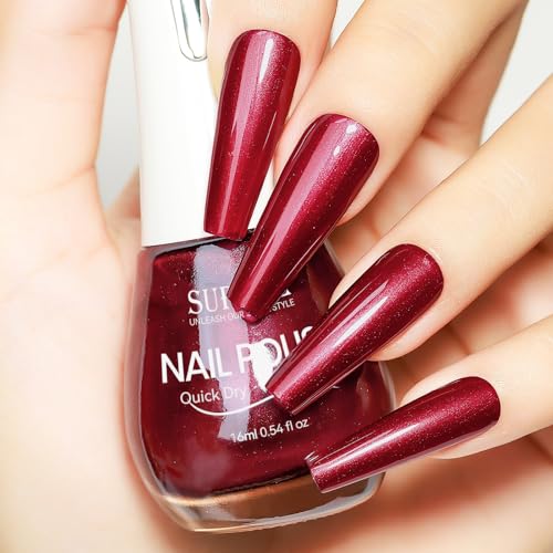 SUPWEE Nagellack - Schnelltrocknend Rot Nagellack Oil Based Nail Polish Glänzend Ohne UV Lampe Nail Lacquer DIY Salon Geschenk Christmas Magellack 16ML von SUPWEE