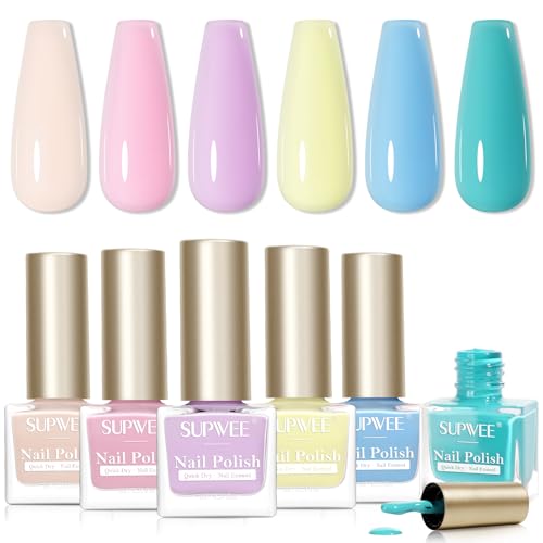 SUPWEE Quick Dry 6 Farben Nagellack Set, Sommer Nagellack Ölbasis Nail Polish Langanhaltende Nagelmaniküre für Regular DIY-Nagelkunst Heimsalon 7ML SUPWEE Quick Dry 6 Farben Nagellack Set, Sommer Nagellack Ölbasis Nail Polish Langanhaltende Nagelmaniküre für Regular DIY-Nagelkunst Heimsalon 7ML von SUPWEE
