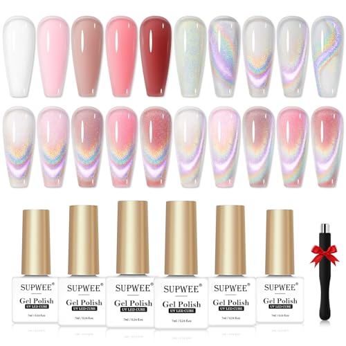 SUPWEE Rainbow Cat Eye UV Gel Nagellack Set, Universal Cat Eye Gel Nail Polish und 5 Farben Magnetischer Nagellack zum Einweichen mit Magnetstift für Nail Art DIY-Maniküre SUPWEE Rainbow Cat Eye UV Gel Nagellack Set, Universal Cat Eye Gel Nail Polish und 5 Farben Magnetischer Nagellack zum Einweichen mit Magnetstift für Nail Art DIY-Maniküre von SUPWEE