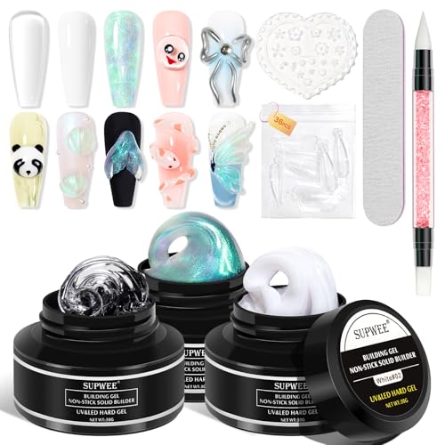 SUPWEE Fester Builder Gel für Nägel Set, 3 Farben 3D Gel Nail Art Antihaft-Hand Skulptur Nagel Solid Nail Builder für Carved Prägung hartes DIY Maniküre SUPWEE Fester Builder Gel für Nägel Set, 3 Farben 3D Gel Nail Art Antihaft-Hand Skulptur Nagel Solid Nail Builder für Carved Prägung hartes DIY Maniküre von SUPWEE