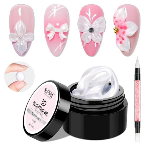 SUPWEE Solid Builder Gel für Nägel 15g, Antihaft 3D Gel Nail Art Perlweiß Skulptur für 3D Nägel Art, DIY Nageldesign zum Selbermachen zu Hause von SUPWEE