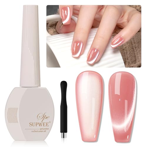 SUPWEE UV Nagellack Jelly nackt Rosa Cat Eye UV Gel Mit Magnet Glitzer Pink Katzenauge Nagellack Soak Off 9D Magnetisch Gel Polish für Frauen Nagelkunst DIY zu Hause 15ML von SUPWEE