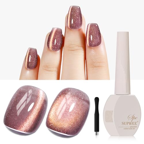 SUPWEE UV Nagellack mit Magnet, 15ML Braun Cat Eye UV Gel Nagellack Holografischer Katzenaugen Gel Soak-Off Glitzer Cat Magnetischer Polish für Nail Art Maniküre Salon von SUPWEE