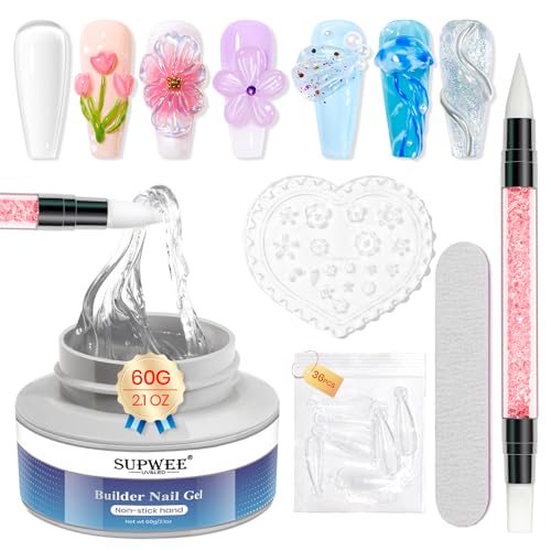 SUPWEE Fester Builder Gel für Nagellack, 60g Multifunktionales klar Nagelverlängerungsgel Antihaftbeschichtetes Hand 3D Skulptur-Builder-Gel mit großem Fassungsvermögen von SUPWEE