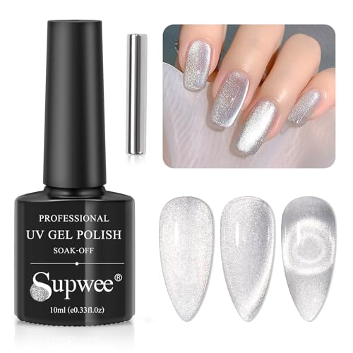 Supwee Silberner Katzenaugen-Gel-Nagellack Cat-Magnet-Gel-Nagellack Breiter Glitzer-Magnet-Gellack Soak Off UV/LED Cat Eye Nail Polish mit Magnetstift von SUPWEE