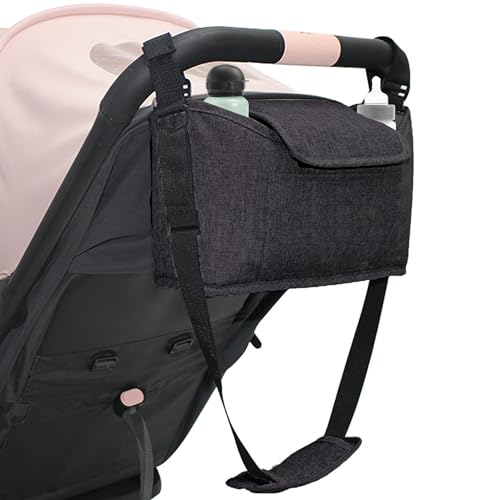 SUQ Buggy Organizer mit Getränkehalter, Kann Getragen Oder Aufgehängt Werden, Kinderwagen Organizer und Buggy Organizer, Kinderwagen Organizer Universal mit Isolierten Getränkehalter (schwarz) von SUQ