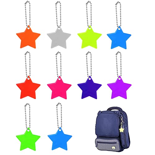 SURALIN 10 PCS Sicherheits Reflektor Anhänger, Stern Schlüsselanhänger, Schlüsselanhänger Kinder Reflektoren für Kinder und Erwachsene von SURALIN
