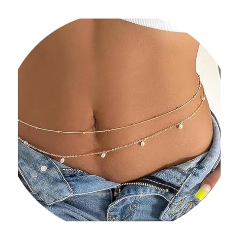 SURALIN 2 Stück Bauch Taille Kette Silber Set Bauchkette Silber Taillenkette Kette Belly Chain Quaste Pailletten Geschichtet Für Frauen Und Mädchen（Gold） von SURALIN