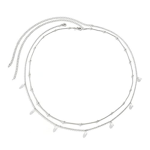 SURALIN 2 Stück Bauch Taille Kette Silber Set Bauchkette Silber Taillenkette Kette Belly Chain Quaste Pailletten Geschichtet Für Frauen Und Mädchen（Silber） von SURALIN