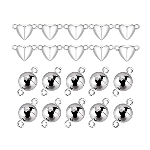 SURALIN 20 Stück Magnetverschlüsse für Ketten Silber Magnetverschluss Schmuck Schmuckverschluss für Halskette Armband Schmuckherstellung-Kreis und Herz von SURALIN