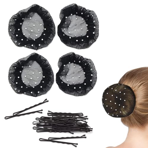 SURALIN 4 Stück Haarnetz für Damen, Haarnetz für Dutts, 24 Haarspangen, elastischer Knoten, hübscher Knoten, Ballettknoten, Kristall, Mädchen-Haarnetz, Strass-Haarnetz SURALIN 4 Stück Haarnetz für Damen, Haarnetz für Dutts, 24 Haarspangen, elastischer Knoten, hübscher Knoten, Ballettknoten, Kristall, Mädchen-Haarnetz, Strass-Haarnetz von SURALIN