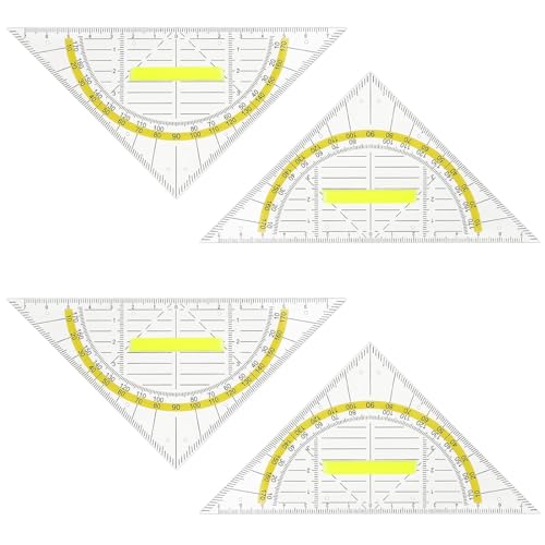 SURALIN 4-teiliges Geodreieck mit Griff, Transparenter Kunststoff-Winkelmesser, Geometrisches Mathematisches Lineal-Messwerkzeug, Geodreieck von SURALIN