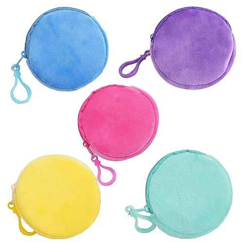SURALIN 5 Stück Kinder Mini Geldbörse, Bonbonfarbener runder Plüsch-Geldbörsen-Schlüsselanhänger, Mini Geldbeutel Münzbeutel Coin Purse von SURALIN