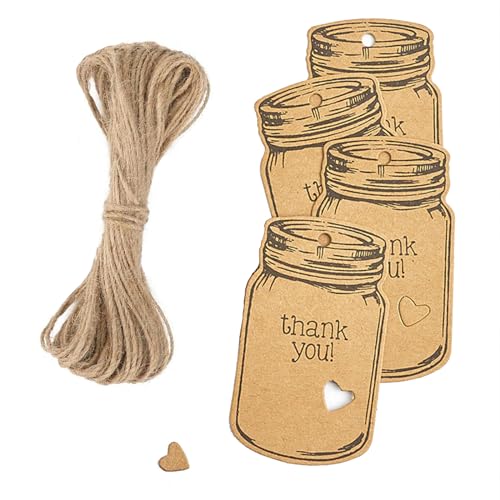 SURALIN 50 Stück Kraftpapier Anhänger, Geschenkanhänger Danke Aufkleber Handgefertigte DIY-Geschenkanhänger, Drift Flaschenform Papieranhänger mit Schnur von SURALIN