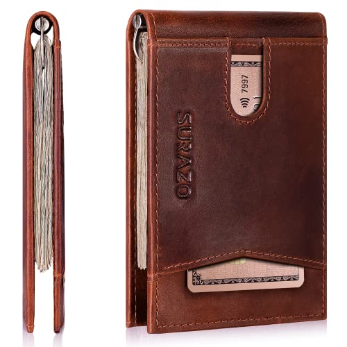 SURAZO® Echtleder Herren Geldbörse mit Geldklammer und Münzfach | Männer Geldbeutel mit Geld klipp | RFID Wallet Portemonnaie Klein | Geldclip Kartenhalter | Leder Brieftasche Kartenetui von SURAZO