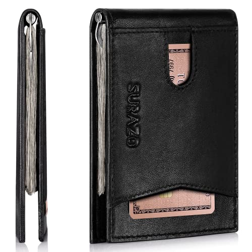 SURAZO® Echtleder Herren Geldbörse mit Geldklammer und Münzfach | Männer Geldbeutel mit Geld klipp | RFID Wallet Portemonnaie Klein | Geldclip Kartenhalter | Leder Brieftasche Kartenetui von SURAZO