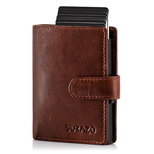 SURAZO® Echtleder Kreditkartenetui mit Münzfach | Slim Kartenhalter mit 10 Kartenfächer | Kartenetui RFID NFC Schutz | Mini Leder Kartenhülle Wallet | Klein Geldbörse für Herren und Damen (Camel) von SURAZO