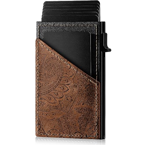 SURAZO® Echtleder Mini Card Holder | Kreditkartenetui mit Münzfach | Slim Geldbörse mit Kartenfach | Metall Kartenetui bis 8 Karten mit RFID Schutz | Mini Leder Kartenhülle Wallet | Klein Kartenhalter von SURAZO