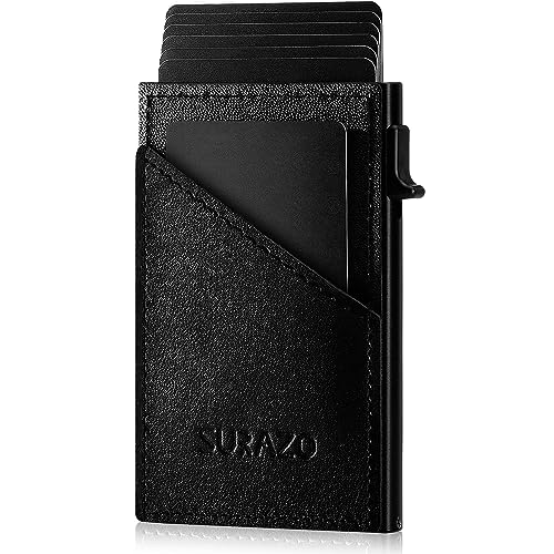 SURAZO® Echtleder Mini Card Holder | Kreditkartenetui mit Münzfach | Slim Geldbörse mit Kartenfach | Metall Kartenetui bis 8 Karten mit RFID Schutz | Mini Leder Kartenhülle Wallet | Klein Kartenhalter von SURAZO