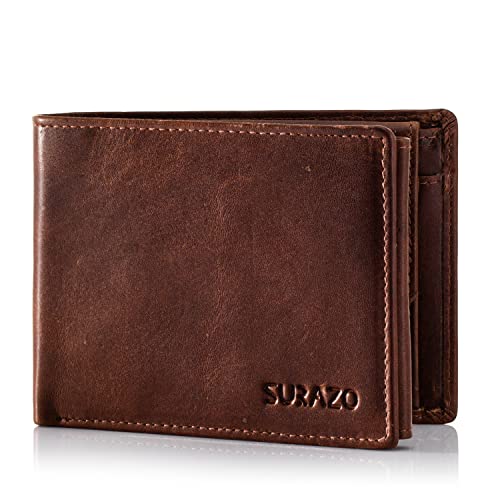 SURAZO® Leder Geldbörse Herren Groß viele Kartenfächer | Echtleder Portmonee Geldbeutel für Männer | 15 Fächer [RFID Schutz] [mit Münzfach] Vintage Brieftasche Flip Card Wallet Portemonnaie (Camel) von SURAZO