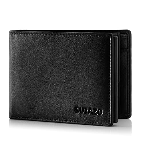 SURAZO® Leder Geldbörse Herren Groß viele Kartenfächer | Echtleder Portmonee Geldbeutel für Männer | 15 Fächer [RFID Schutz] [mit Münzfach] Vintage Brieftasche Flip Card Wallet Portemonnaie (Schwarz) von SURAZO