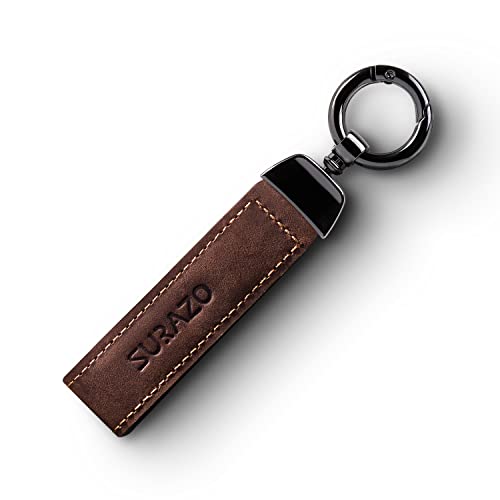 SURAZO® Vintage Leder Schlüsselanhänger Damen Herren | Echtleder Schlüsselband Key Organizer | Groß Schlüssel Anhänger mit Schlüsselring Karabiner | Lang Schlusselanhanger für Frauen Männer (Braun) von SURAZO