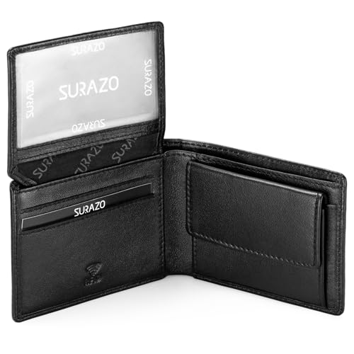 SURAZO Herren Geldbörse aus echtem Leder - Schwarz - Kleine Brieftasche mit RFID-Schutz und Münzfach - Hochwertiges Geschenk für Männer von SURAZO