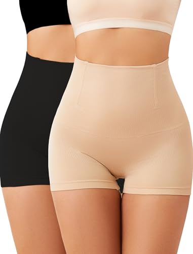 SURE YOU LIKE Bauchweg Unterhose Damen Figurenformend Miederpants Miederhose Shapewear Hohe Taille Butt Lifter Body Shaper,Schwarz+Beige,2 pcs,XL/XXL=EU(40-42) von SURE YOU LIKE