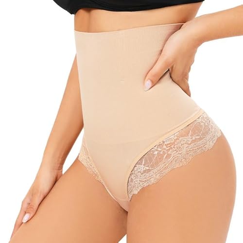 SURE YOU LIKE Damen Tanga Bauchweg Damen Unterhose Hohe Taille Tanga Shapewear Miederhose Seamless Shaping Unterwäsche Mieder String Slip, Beige, L von SURE YOU LIKE