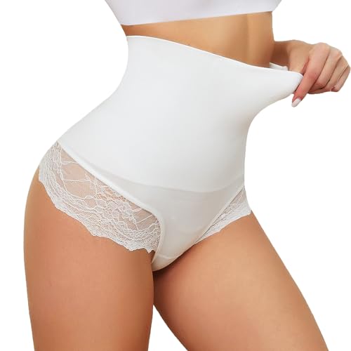 SURE YOU LIKE Damen Bauchweg Unterhose Hohe Taille Mieder String Shapewear Tanga Seamless Figurformende Shaping Unterwäsche, Weiß, 1pcs, L von SURE YOU LIKE