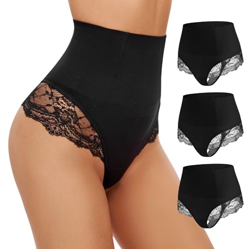 SURE YOU LIKE Bauchweg Unterhose Damen Mittle Taille Mieder String Shapewear Tanga Seamless Figurformende Shaping Unterwäsche, Schwarz+Schwarz+Schwarz, 3pcs, L von SURE YOU LIKE