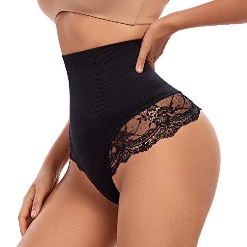 SURE YOU LIKE Bauchweg Unterhose Damen Mittle Taille Mieder String Shapewear Tanga Seamless Figurformende Shaping Unterwäsche, Schwarz, 1pcs, L von SURE YOU LIKE