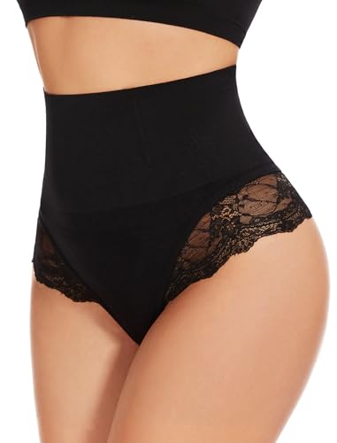 SURE YOU LIKE Damen Bauchweg Unterhose Tanga Miederhose Spitzes Shapewear Miederslip String Untere Bauchkontrolle Shaping Unterwäsche, Schwarz, L von SURE YOU LIKE