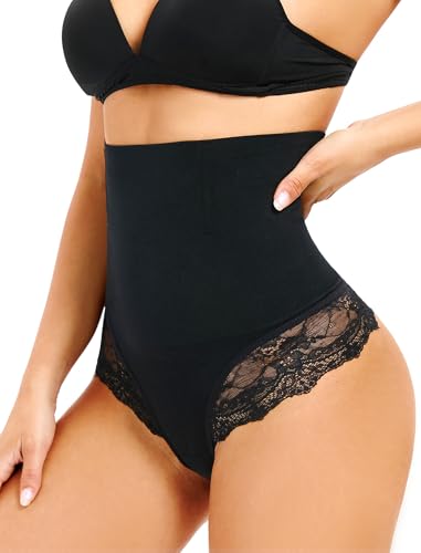 SURE YOU LIKE Damen Bauchweg Unterhose Tanga Miederhose Spitzes Shapewear Miederslip String Untere Bauchkontrolle Shaping Unterwäsche, Schwarz, XXL von SURE YOU LIKE