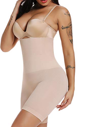 SURE YOU LIKE Damen Figurenformend Miederpants Miederhose Shapewear Bauch-Weg-Effekt Formt Sofort Body Shaper mit Bein Hohe Taille Unterwäsche Atmungsaktive Nahtlose, Beige, M-L von SURE YOU LIKE