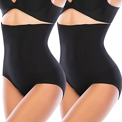 SURE YOU LIKE Shapewear Damen Miederslip Hohe Taille Bauchweg Unterhose Figurenformender Body Shapewear Miederhose Unterwäsche, Schwarz+Schwarz, XL/XXL von SURE YOU LIKE