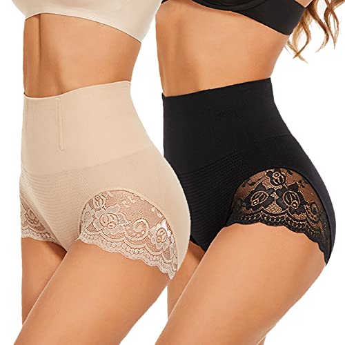 SURE YOU LIKE Shapewear Damen Miederhose Bauchweg Figurformender Body Shaper Shapewear Miederslip Unterwäsche für Damen,Schwarz+Beige, Tag M Size EU(40-42) von SURE YOU LIKE