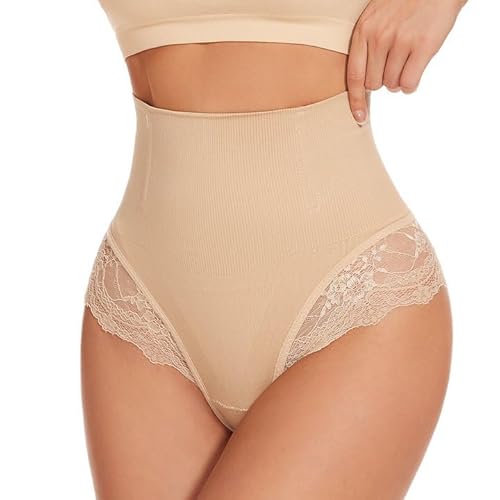 SURE YOU LIKE Bauchweg Unterhose Damen Tanga Shapewear Miederhose Mittler Taille Bauch Weg Bauchkontrolle Unterwäsche Tanga Slips, Beige, M von SURE YOU LIKE